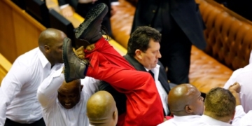 South African politicians brawl during protest against president