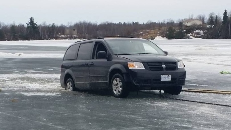 ‘I was completely scared’: First Nation elder’s van falls through ice on Shoal Lake