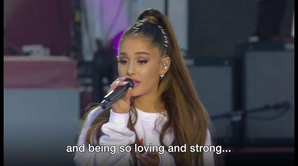 Ariana Grande thanks the crowd and praises the city’s spirit at One Love Manchester.