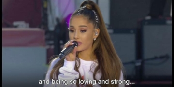 Ariana Grande thanks the crowd and praises the city’s spirit at One Love Manchester.
