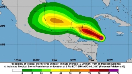 Franklin to make landfall in east coast of Yucatan peninsula Monday evening