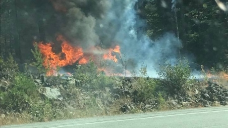 Highway 99 fully reopens near Squamish, B.C., after vehicle, trees burn