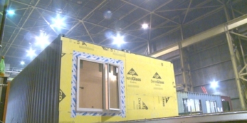 Shipping containers being converted into staff housing in Banff