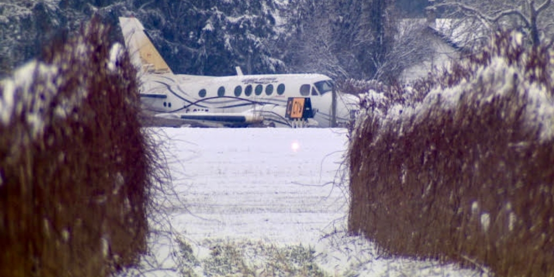 2 taken to hospital after aircraft skids off runway at Abbotsford airport in snowy weather