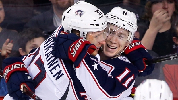 Flames lose 7th straight as Blue Jackets' Dubois pots 1st hat trick