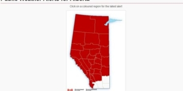 Wind chills of -45 C mean extreme cold warnings for almost all of Alberta