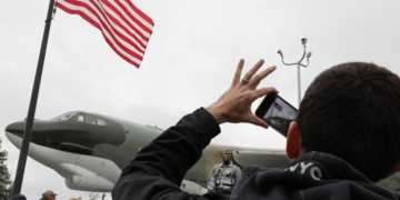 In blue Seattle, a B-52 bomber used in Vietnam is dedicated