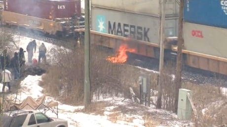 Freight trains moving through burning tire protest near Belleville, Ont.