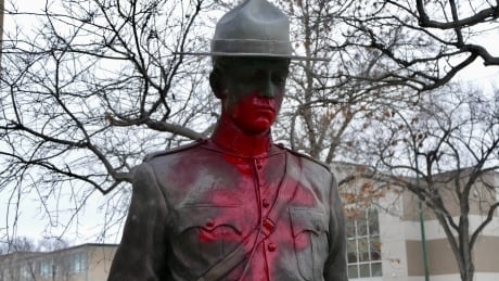 Winnipeg RCMP headquarters, monument honouring fallen officers, human rights museum vandalized
