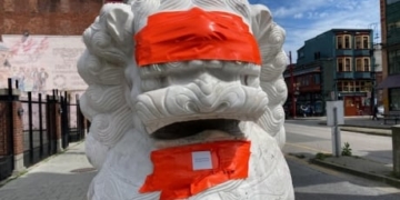 Vancouver’s Chinatown lions defaced by racist graffiti for second time