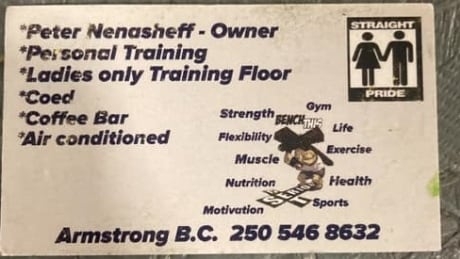 B.C. gym owner faces backlash for ‘straight pride’ graphic on business card