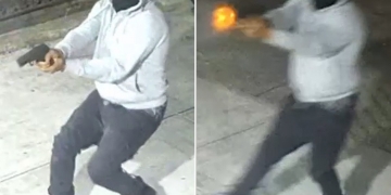 SEE IT: Gunman hops backwards, fires shots into Brooklyn building
