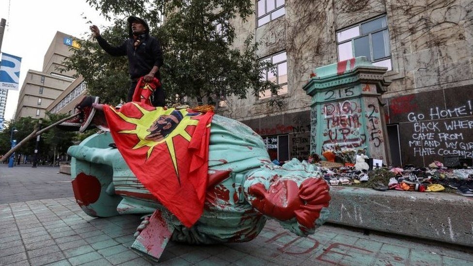 Egerton Ryerson statue toppled at Canada indigenous school protest