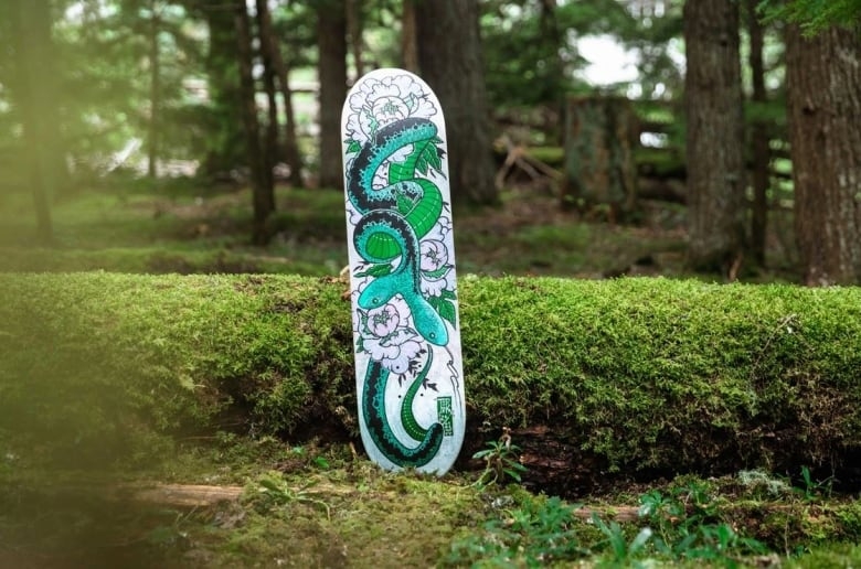 Indigenous artwork adorns custom skateboards being auctioned off to boost youth sports in First Nations